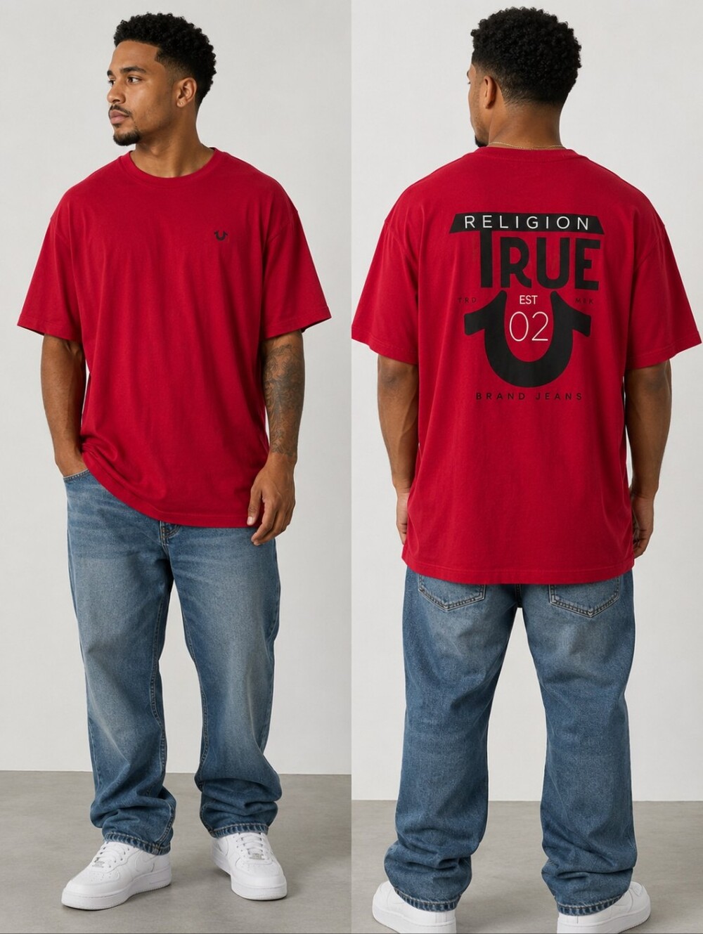 True Religion Men’s 3XL Red Graphic T-Shirt 100% Cotton LogoTee Black Back Print